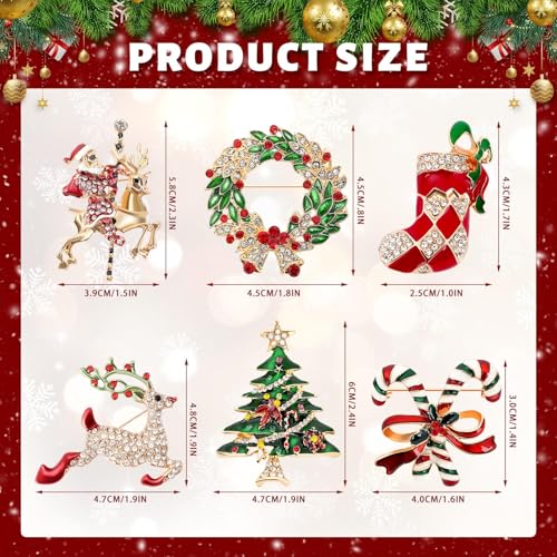 Image of 6Pcs Rhinestone Christmas Pins and Brooches for Women