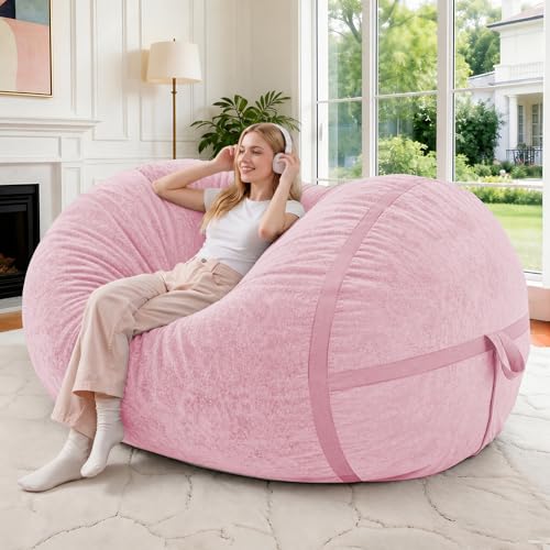 Image of 4FT Bean Bag Chair 4'Big Bean Bag Chairs with Adults, Large Beanbag Chair | Bean bag Lounger with Machine Washable Cover Luxurious Velvet Fabric, Comfy Chairs for Living Room, Bedroom, Dorm, Pink