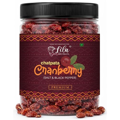 LILA DRY FRUITS Flavoured Cranberries with Black Pepper & Pink Salt 500 g | Dried Cranberry Snack Tangy Spicy Cran Berries for Healthy Snacking & Munching Perfect for Gifting