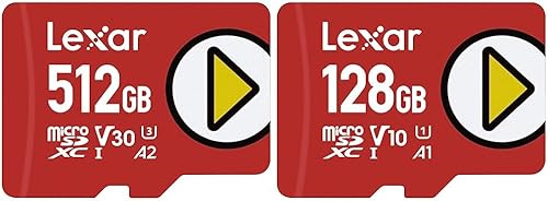 Lexar Play - Tarjeta de memoria microSDXC UHS-I de 512 GB y tarjeta de memoria microSDXC UHS-I de 128 GB microSDXC UHS-I