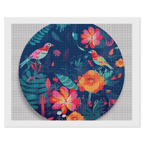 Peinture diamant fleurs et oiseaux pour décoration murale salon
