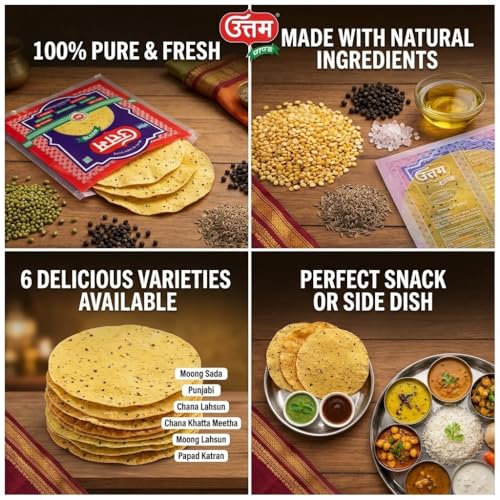 Image of Om Uttam Moong Papad - 100% Natural | Fresh and Homemade (400 Gram, Moong Papad)