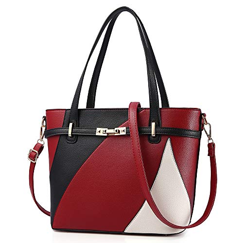 Nevenka Sac à Main Femme Bandoulière Sac en Cuir Synthétiqu, Sac femme Carré en Cuir PU Sac porte epaule Sac Fourre-tout Grand Sac Bandouliere à la Mode (Rouge) Cover
