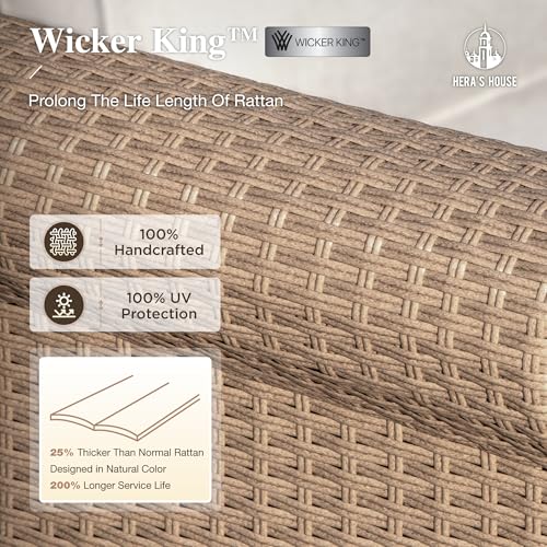 Image of HERA'S HOUSE 4-Piece Patio Furniture Set, All Weather 5 Seats Outdoor Wicker Sofa with 44 inch Coffee Table, 5.5 inch Thick Waterproof Cushion Conversation Couch Set for Garden Deck Backyard, Beige