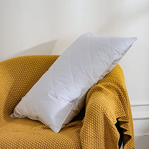 Set Of 2 White Goose Feather Bed Pillows - Soft 600 Thread Count 100% Cotton, Medium Firm,Soft Support Surround Fill Polyester Queen Size,White Solid #TOP3