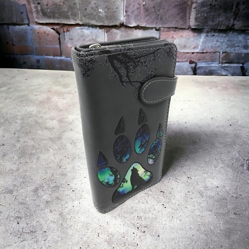 Shag Wear Wolf Paw Large Animal Wallet for Women and Teen Girls Vegan Faux Leather 7" Dark Grey2