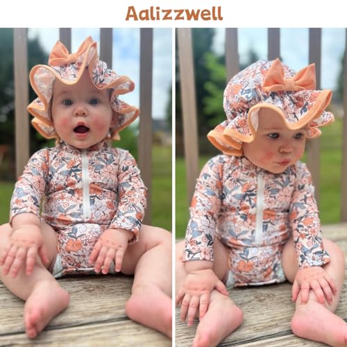 Aalizzwell Baby Girls Long Sleeve One Piece Swimsuit with Hat - Image 3