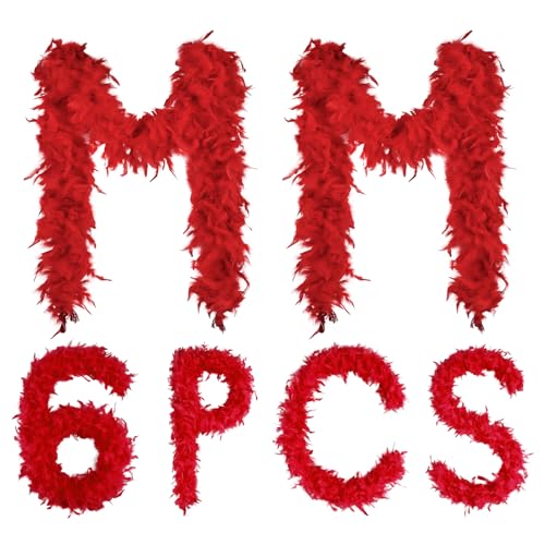 Easter Boa Deco 6Pcs Feather Boas Bulk 45g 2 Yards Each for Mardi Gras Costume Dance Performance Party Decorations Masquerade Soft Fluffy Feather GarlandRed
