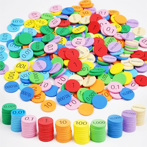 Hebayy 250 PCS EVA Place Value Disks 10 Values Counting Chips Color-Coded Soft Place Value Chips Decimals to Whole Numbers Counting Chips Early Math Learning for Elementary School