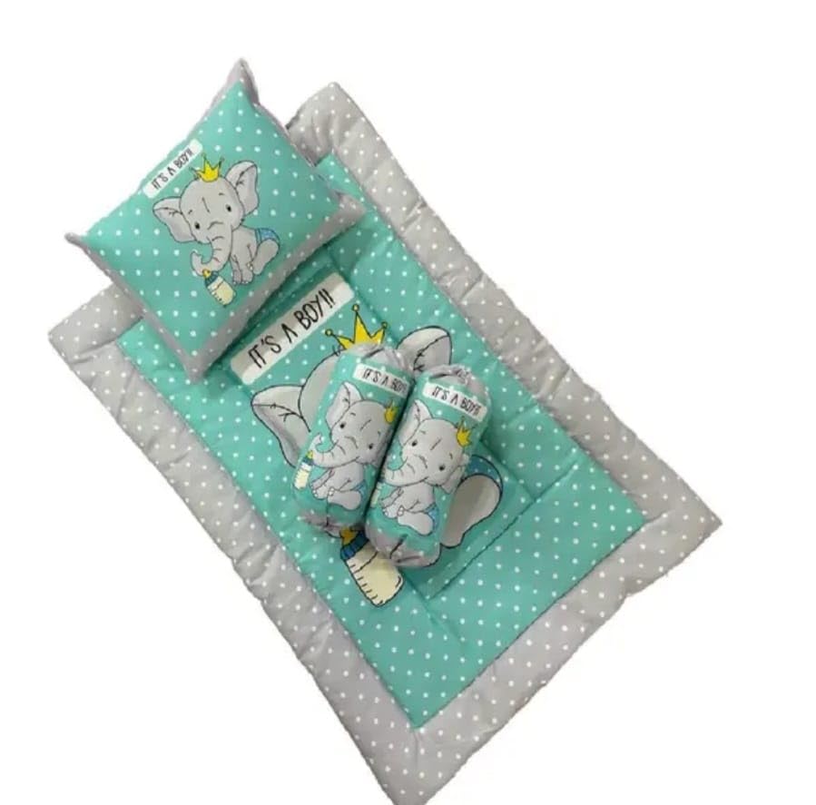 Elephant Print Baby Cot Bedding Set With Pillow And Quilt