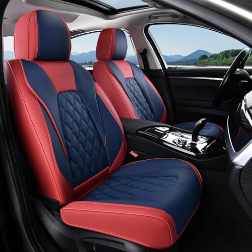Image of Coverado Leather Car Seat Covers, Automotive Seat Cover Waterproof Seat Covers for Cars, 2 Pack Leather Seat Covers, Driver Seat Cover Car Seat Cushion Protector Universal Fit for Most Cars - Red&Blue