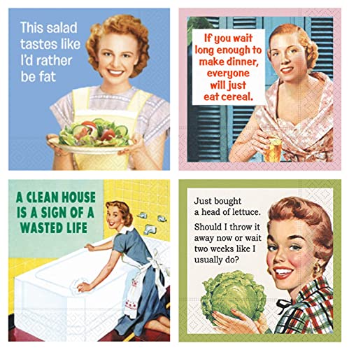Set of 80 Paper 3-Ply Beverage Funny Cocktail Napkins for Women Snarky Parenting Housekeeping Dieting Bundle (4 Packs of 20-Count Each)