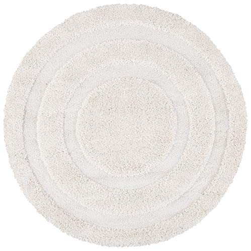 Safavieh Florida Shag Collection Area Rug - 4' Round, Creme & Creme, Border Design, Non-Shedding & Easy Care, 1.2-Inch Thick Ideal For High Traffic Areas In Living Room, Bedroom (Sg454-1111) #TOP1