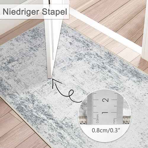 Capslpad Teppich Läufer Flur 80x300cm Grau Abstrakter Waschbar rutschfest Küchenläufer Teppich Modern Minimalistisch Kurzflor Kunstwolle Teppiche für Wohnzimmer Schlafzimmer