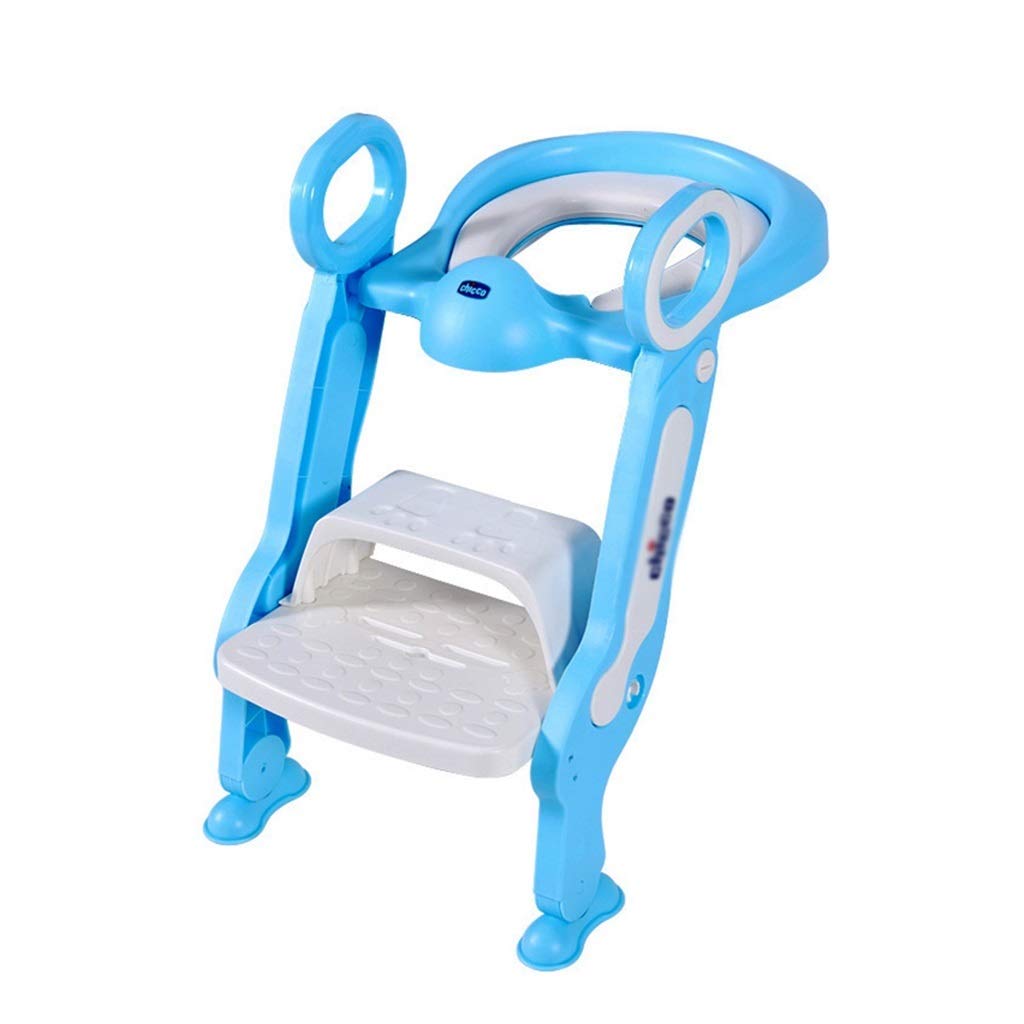 Toilette Töpfchen mit Trittleiter, Ergonomie Anti-Rutsch Töpfchentrainer Mit Toilettensitzabdeckung Einstellbar Falten Fußbank Zum Unisex-Kleinkind (Farbe : Blau)