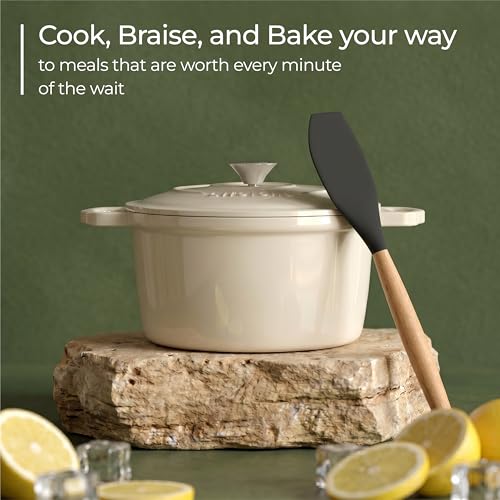 Image of Lifelong Enamel Cast Iron Dutch Oven with Lid (5.6L, 28cm) | Oven, Gas & Induction Compatible | Slow Cooking, Even Heat Distribution, Nontoxic, Durable, Naturally Nonstick, No Stains & Scratch (Ivory)