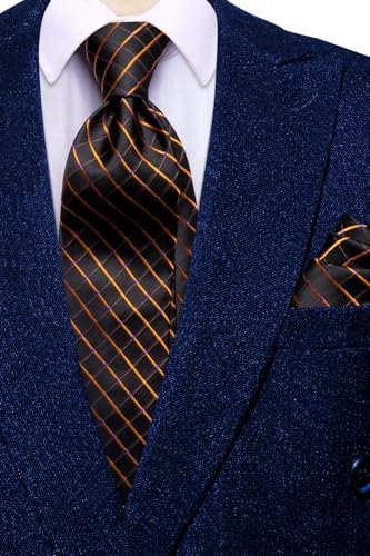 Image of Hi-Tie Men's Tie Lapel Pin Set Pocket Square Cufflinks Formal Woven Silk Tie Sets Wedding Party