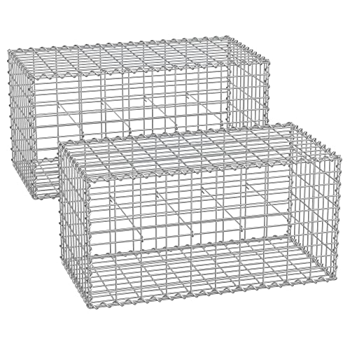 SONGMICS Gaviones de Piedra, Gaviones Metálicos, con Malla de 5 x 10 cm, Galvanizado, Decoración de Jardín, Separador de Pared, 100 x 50 x 50 cm, Juego de 2, Plata GGB255V1