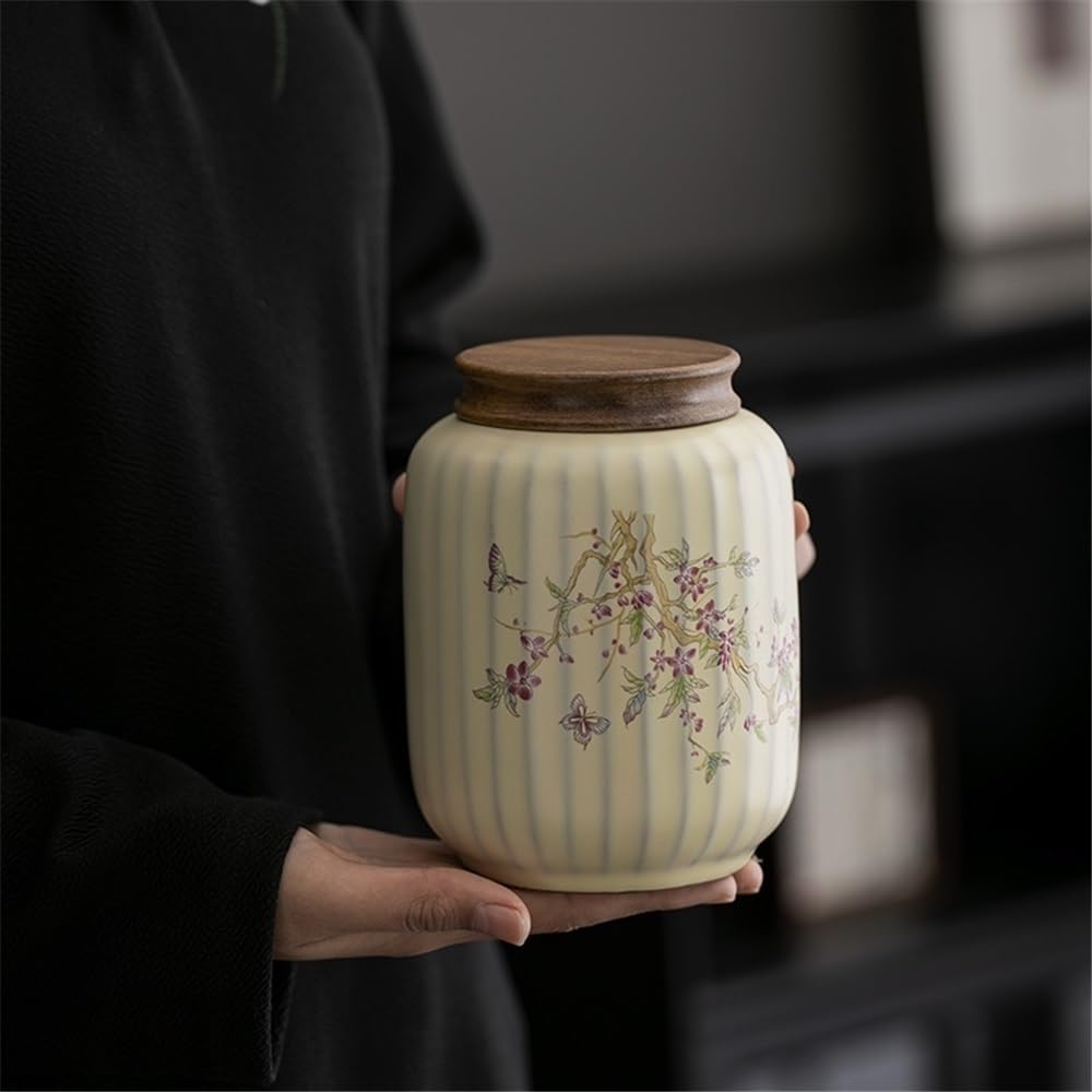 Kanister für Tee, Kaffee und Zucker Glyzinienblüten-Teekanister, hochwertiges Keramik-Siegelglas