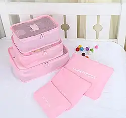 Kit Organizador de Mala de Viagem Prático 6 Peças Necessaires (Rosa Claro)