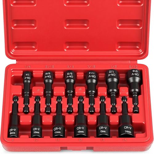12-Piece Magnetic Nut Driver Set - Premium Impact Power Hex Nut Driver Drill Bit Master Kit, SAE & Metric, 1/4-Inch Quick-Change