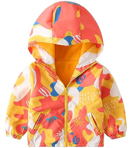 Happy Cherry Toddler Boy Girl Fleece Lined Jackets Waterproof Hooded Windbreaker Coat for Winter Fall 2023