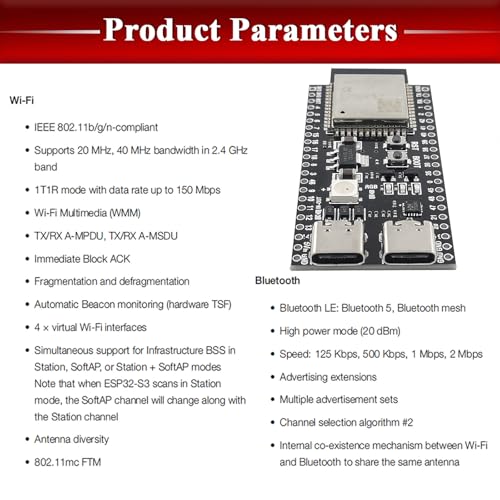 SANXIXING 3PCS ESP32 S3 Development Board 2.4G WiFi BT Module Internet of Things ESP32-S3-WROOM-1 N16R8 MCU 44Pin 8M PSRAM with 1pc 50CM Type-C Cable Set - Image 4