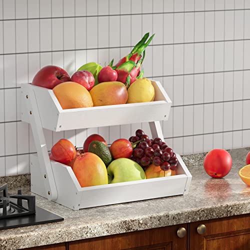 Image of G.a HOMEFAVOR Fruit Basket for Kitchen, 2-Tier Fruit Bowl for Kitchen Counter, Vegetable Storage Stand for Fruit Shop, 15 mm Thickness (WHITE)