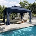 Aoxun 12x10 Gazebo Metal Frame Canopy Tent, Navy Blue