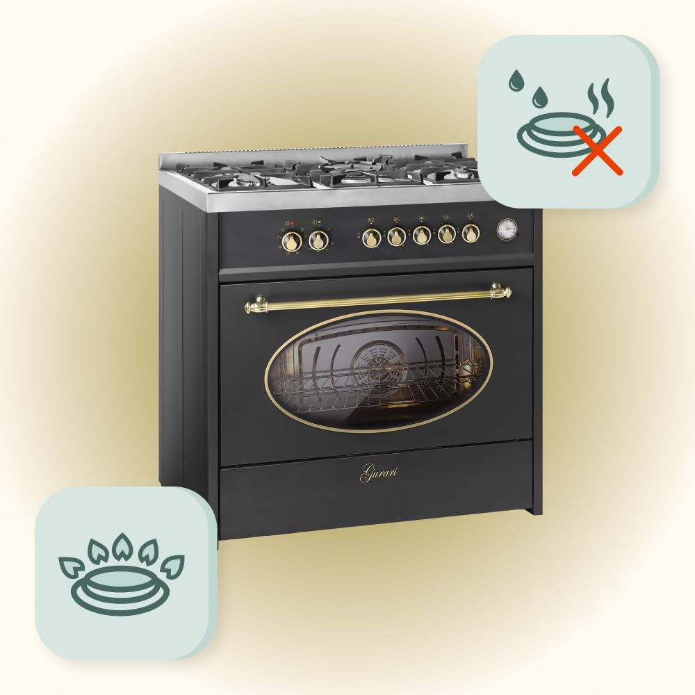 GURARI Cuisinière à gaz GCH E 914 BL r, Rétro à gaz Electrique 90 cm/Nostalgie Range Coocker / 121L / 8 fonctions/Air chaud/barbecue / 5 brûleurs de haute qualité / 4 kw WOK/gaz naturel/gaz propane
