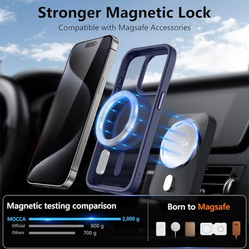 Image of MOCCA Magnetic Shockproof for iPhone 15 Pro Case,Deep Blue | 13ft Drop Tested | Compatible with MagSafe | Anti-Slip Matte Finish | Raised Camera & Screen Lip | Ultra-Slim Design
