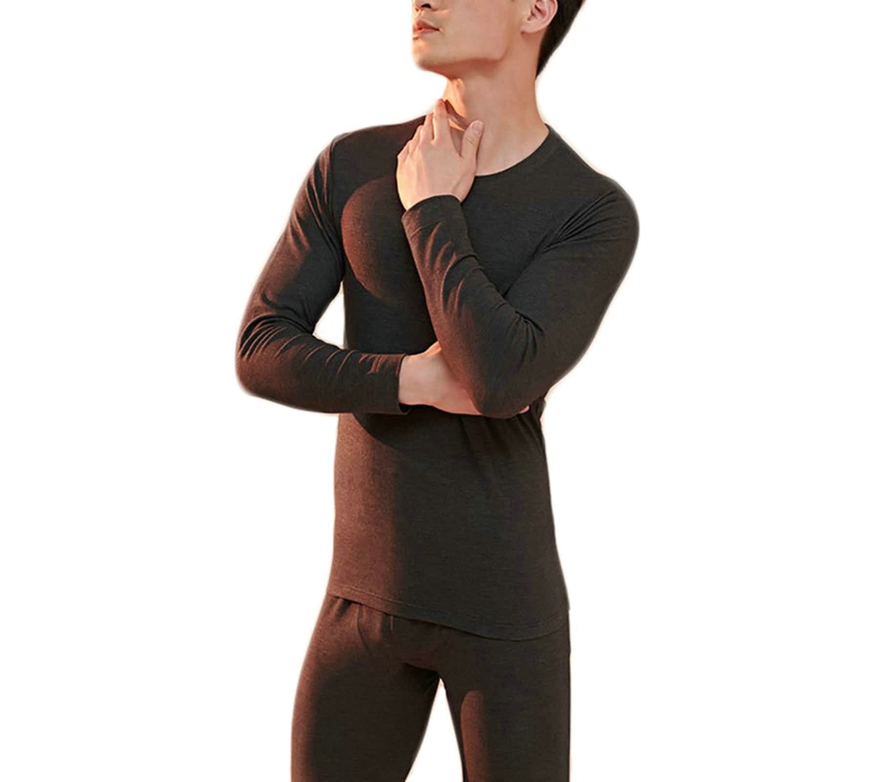 Aeici - Ropa interior térmica para hombre, algodón, cuello redondo, alto y polainas, color gris oscuro -Z124