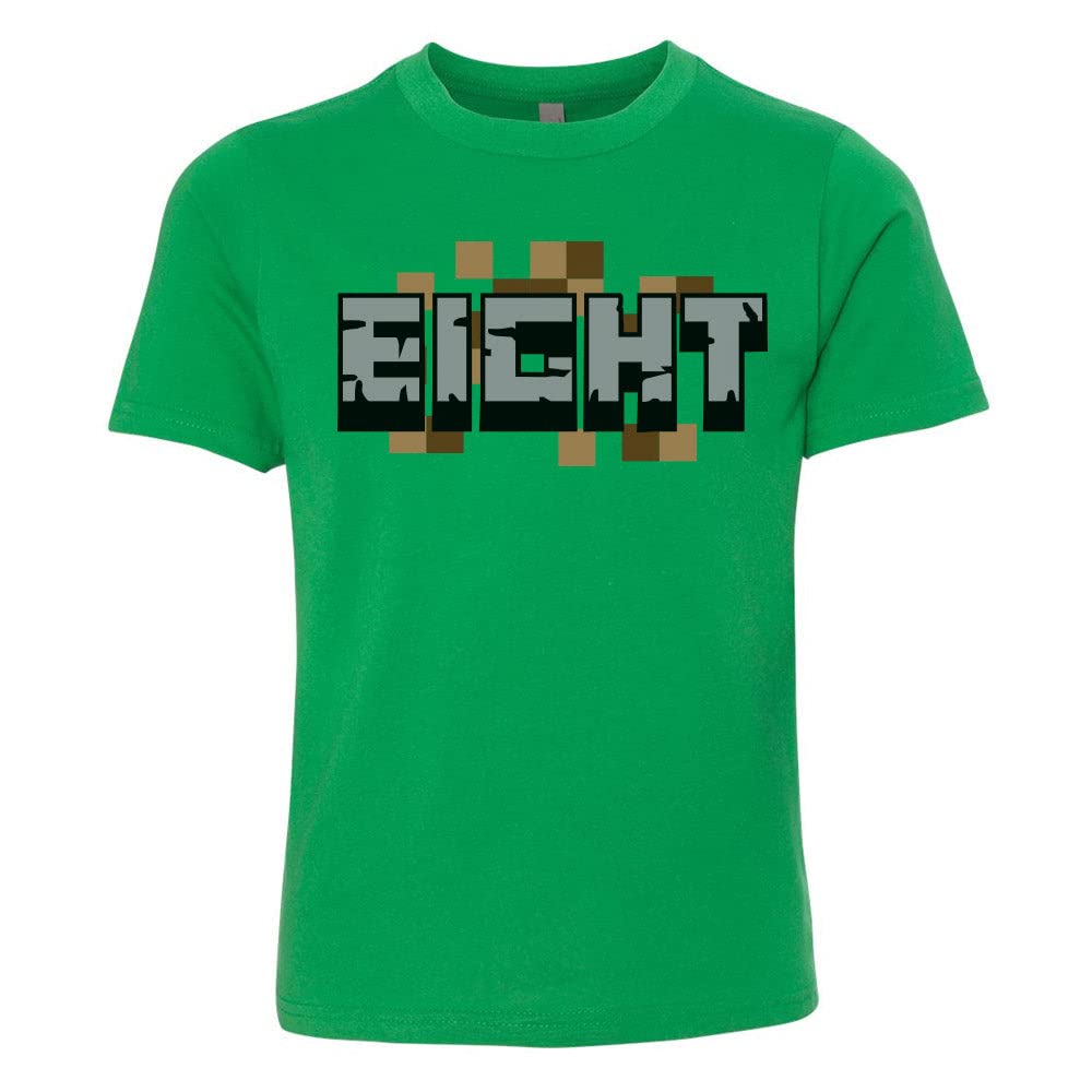 Pixel Eight 8th Birthday Mine Mining Video Game Kids T-Shirt Youth X-Large Kelly Green