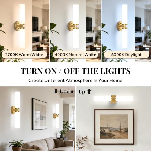 Image of Wall Sconces Set of 2, Gold Hardwired Bathroom Light Fixtures, Modern Bathroom Vanity Wall Lighting with Milky White Glass Shade, Farmhouse Wall Sconce for Bedroom Living Room Hallway