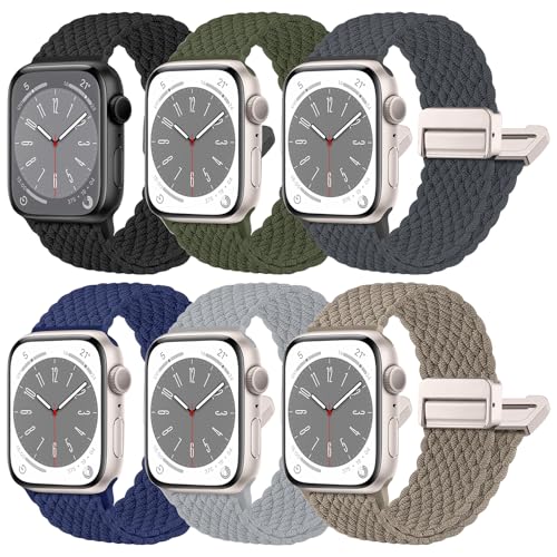 Ya en manzanajugosa.com: chinbersky 6 Piezas Trenzada Correa Compatible con Apple Watch Correa 44mm 45mm 46mm 49mm 42mm, Magnética Elástica Tela Deportiva Nylon Correas para iWatch Ultra Series 11 10 9 8 7 6 5 4 3 2 1 SE