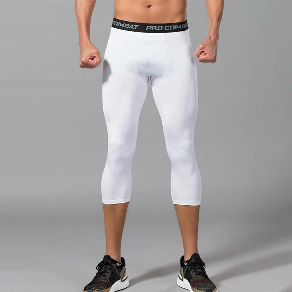 DYRBF Leggings da uomo a compressione con stampa a lettere in vita, per corsa, palestra, corti, lunghezza intera, nero, bianco, blu navy, grigio
