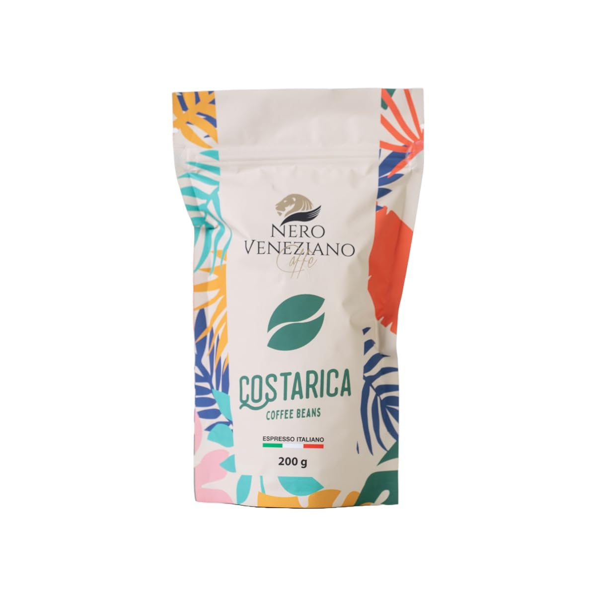 Nero Veneziano Costa Rica Caffè in Grani 5x200 g, 50% Arabica 50% Canephora, Tostatura Media, Note di Bacche Rosse e Agrumi, Corpo Robusto, Bassa Acidità, per Espresso e Automatiche