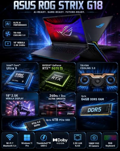 Image of ASUS ROG Strix G18 Gaming AI Laptop RTX 5070 Ti 18 Inch 2.5K 240Hz 64GB 2TB