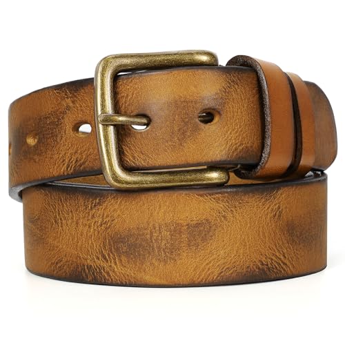 Image of Men's Leather Belt Full Grain Leather Belts for Men Handmade Real Solid Top-Grain Leather Heavy-Duty Work Belt Gifts