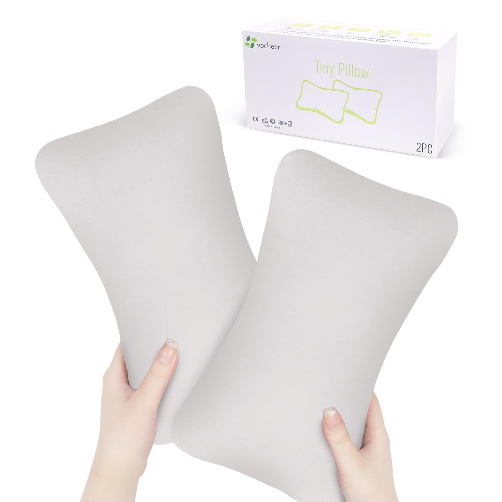 vocheer Small Pillows for Sleeping, 11"x7" Mini Pillow for Travel, Tiny Pillow for Neck, Lumbar, Knee, Wrist, Pets, Cotton Small Back Pillows for Travel, Bed, Office, Machine Washable, Dove-2pc