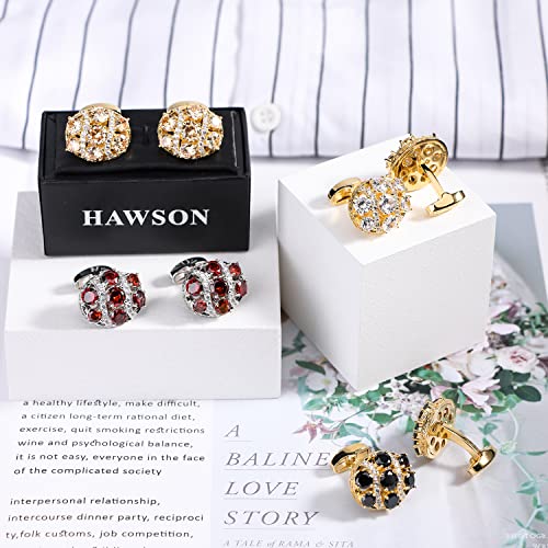 Image of HAWSON Cufflinks for Men, Gold Diamond Crystal Cufflinks for Groom Husband Personalized Gifts, Mens Formal Wedding Business Cufflinks, Luxurious Gorgeous Cuff Links French Shirt Accessories