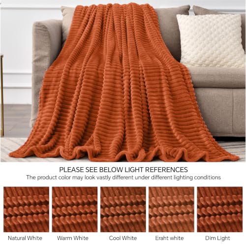 Image of BEDELITE 3D Ribbed Terracotta Fleece Throw Blanket for Couch, 50x60 Inch