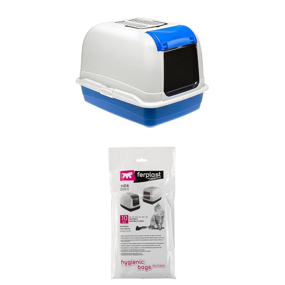 Ferplast Katzenklo gloße Katzen 2 Aktivkohlefiltern Schwingtür und Griff, 50 x 66 x h 47 cm. + 10 STK Ersatz-Hygienebeutel Inklusive