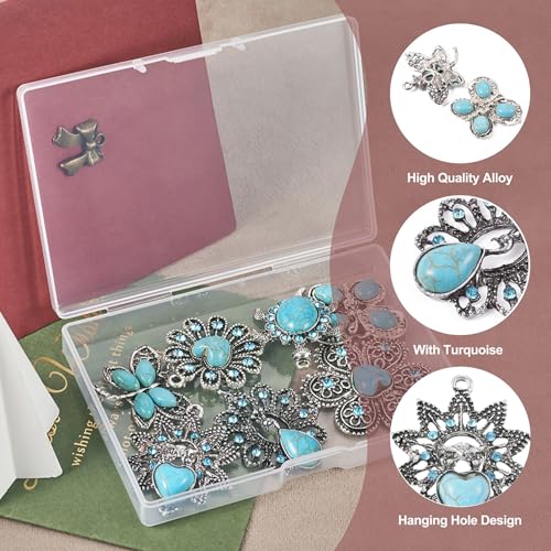 PandaHall 6pcs Tibetan Style Turquoise Charms Pendants Flower Butterfly Dragonfly Tortoise Connector Link Charms for Earrings Necklaces Jewelry Making - Image 4