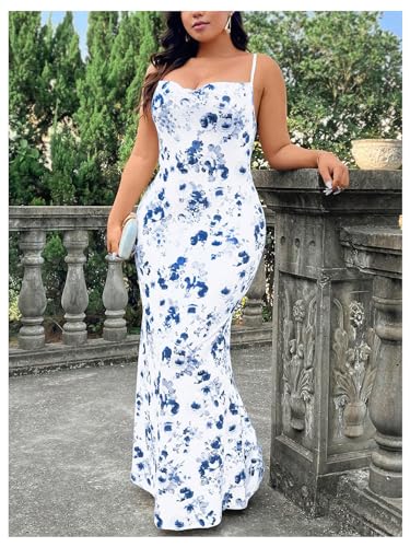 Floerns Women's Plus Size Floral Print Sleeveless Cowl Neck Criss Cross Maxi Cami Dresses3