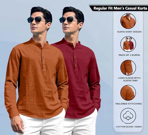 Image of Zombom Men's Kurta || Chinese Collar Long Sleeves || Straight Hip Length Kurtas || Short Kurta for Men || for Festival || Function || Occasion Wear Fancy Kurta for || Best Gifts for Men