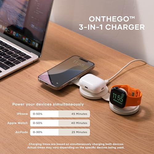 Image of Satechi OntheGo 3 in 1 Wireless Charger, Qi2 Portable Charger with 15W Fast Charging for iPhone 17 to 12 Series, 5W for Apple Watch, and 5W for AirPods, Magnetic Travel Charging Station - Sand