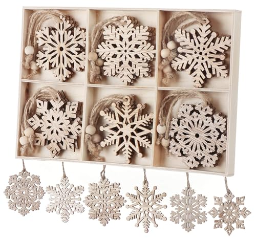 Holzanhänger Weihnachten, 18 Stück Holz Schneeflocken Anhänger, 7cm...