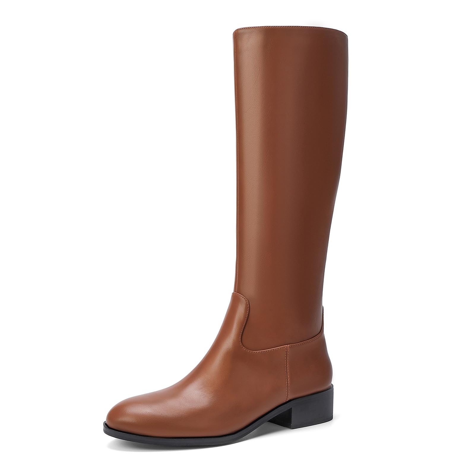 Knee High Boots for Women Round Toe Flat Low Heel Boots with Side Zipper Fall Winter Tall Boot