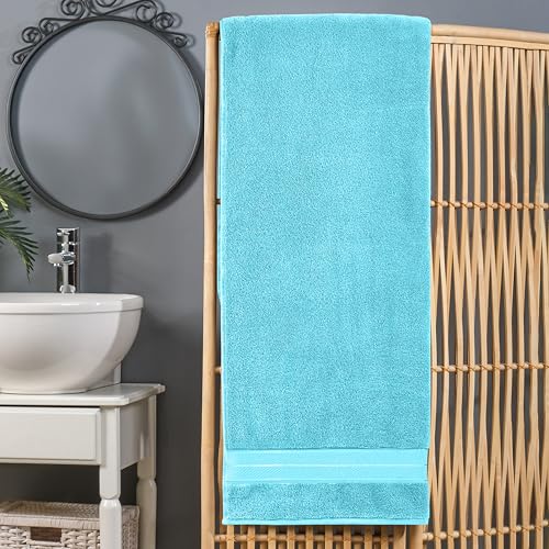 Image of Elegant Comfort Three Line Popcorn Extra Large Luxury Bath Towel - 40 inch x 80 inch inch, Premium Hotel Spa Quality 1 Piece Oversized Bath Sheet 100% Turkish Cotton Super Soft Highly Absorbent, Aqua